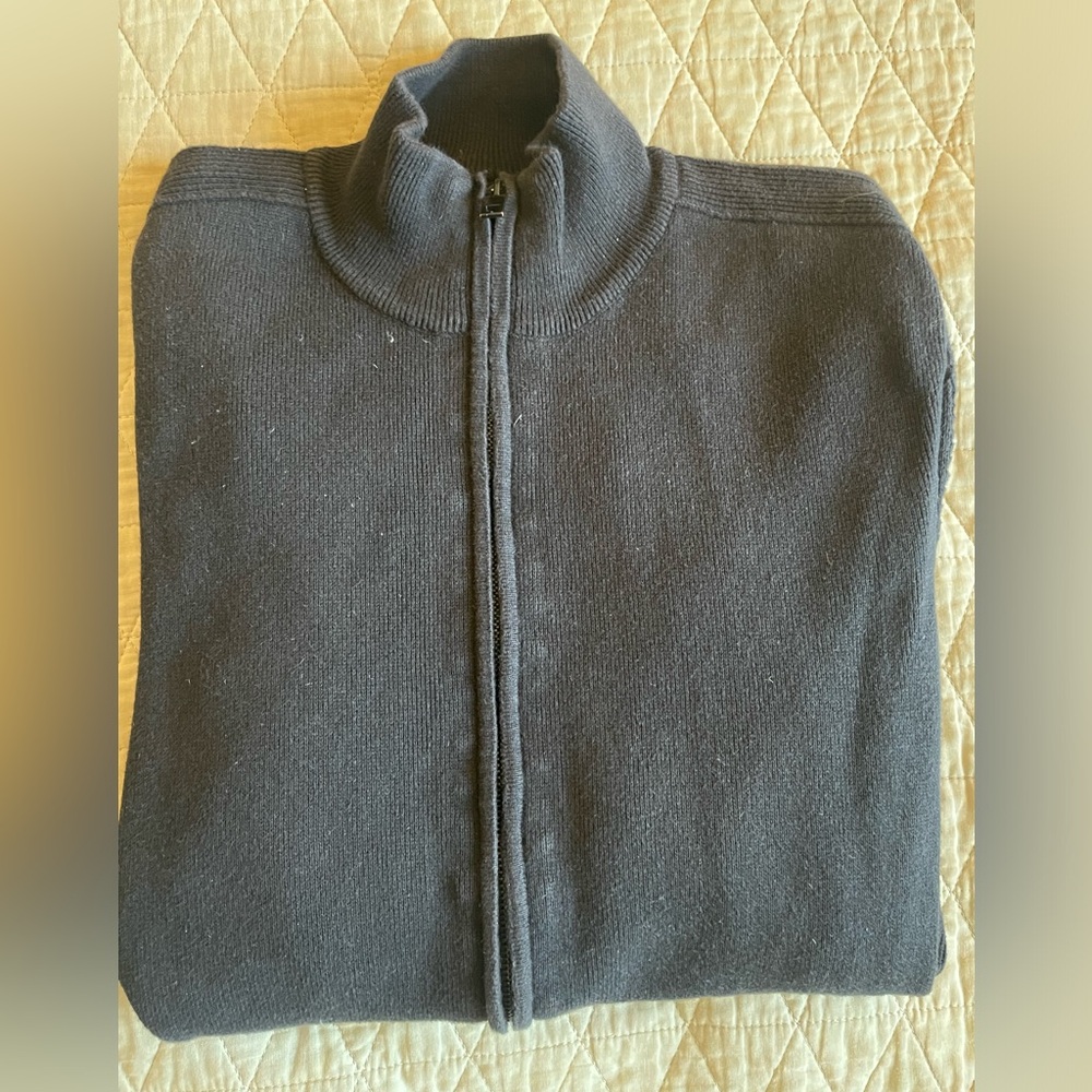 rag & bone Slim Fit Full Zip Mock Neck Cotton Knit Cardigan in Black Size L
